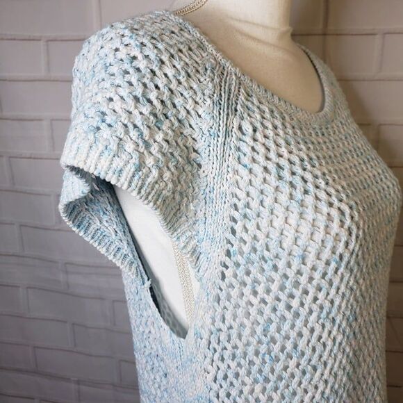 Talbots Petite Blue Crochet Tunic Top Boat Neck Cap Sleeve womens XL XLP Shirt - Picture 3 of 7